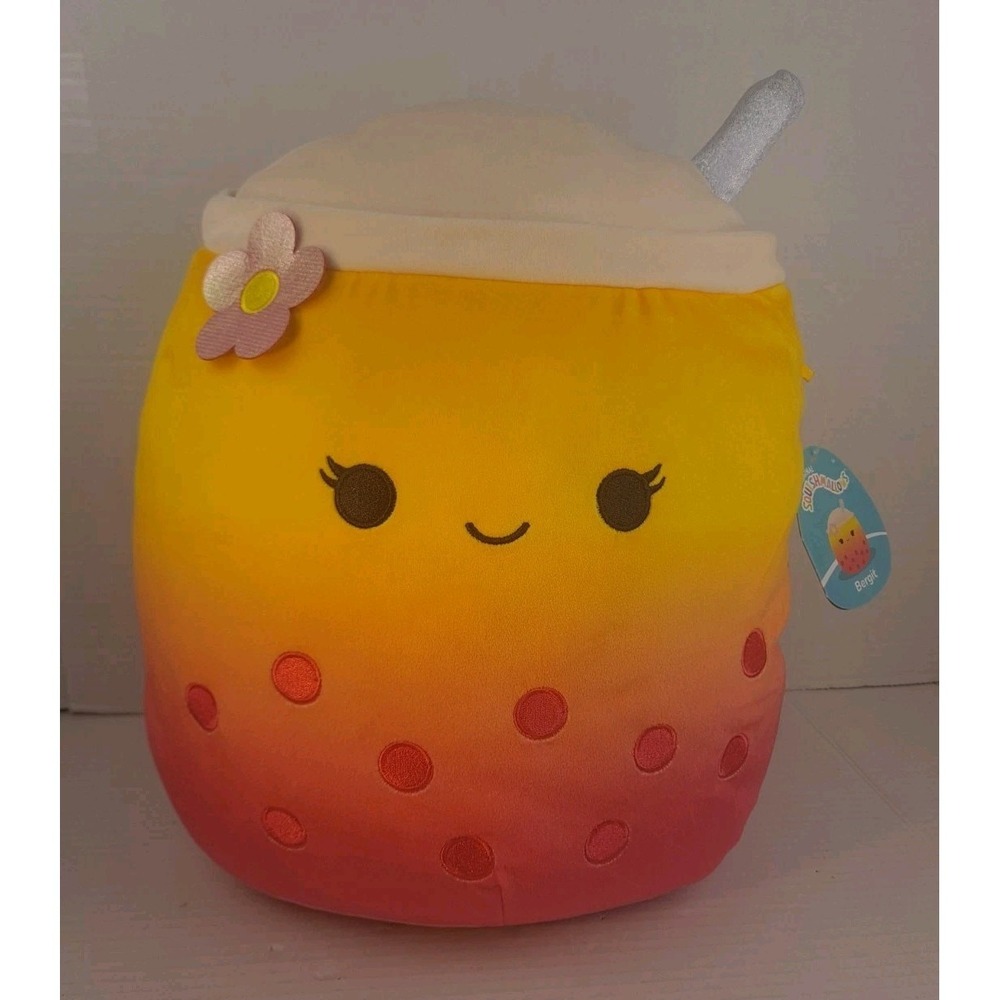 Squishmallow Bergit Boba Tea Straw Sunset Plushie Large 16" 2025 NWT